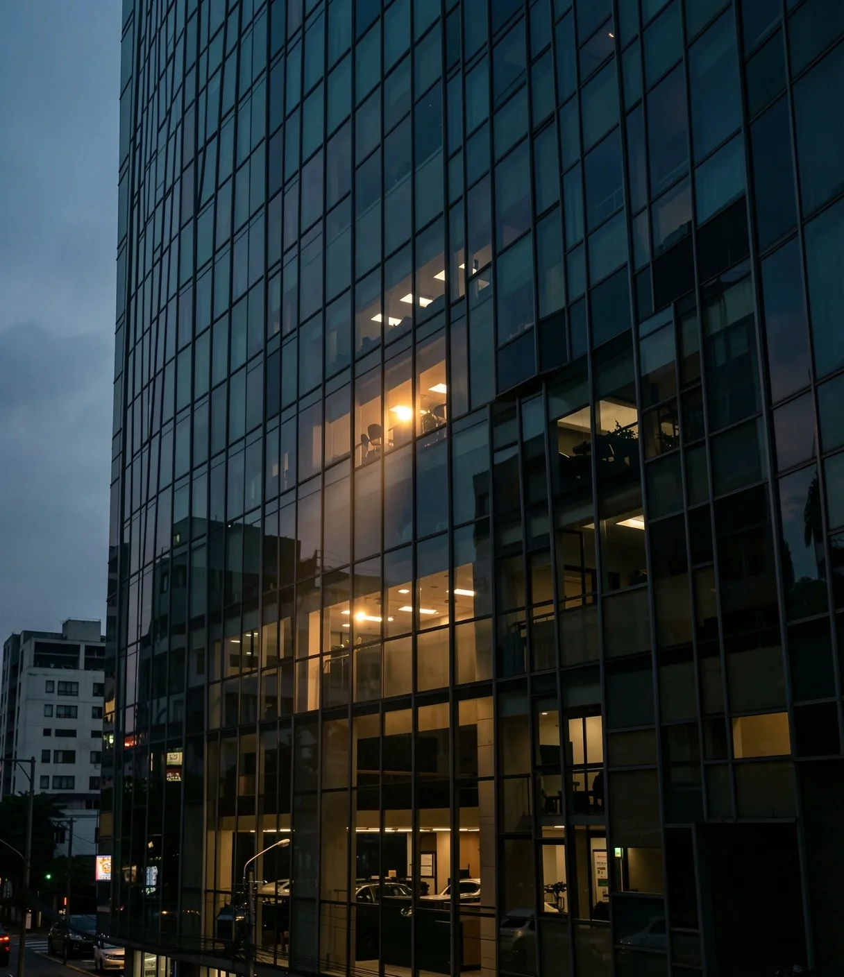 Modern Jakarta office building at dusk